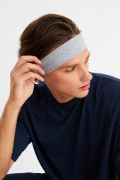 Açık Gri Erkek Pamuklu Penye, Kaymaz, Terletmez, Ultra Hafif, Spor Saç Bandı Bandana - 1