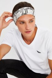 Beyaz Erkek Pamuklu Penye, Kaymaz, Terletmez, Ultra Hafif, Spor Saç Bandı Bandana - 2