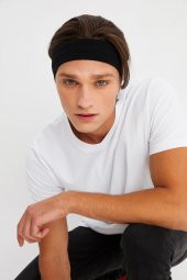 Siyah Erkek Pamuklu Penye, Kaymaz, Terletmez, Ultra Hafif, Spor Saç Bandı Bandana - 1