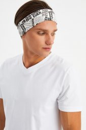 Beyaz Erkek Pamuklu Penye, Kaymaz, Terletmez, Ultra Hafif, Spor Saç Bandı Bandana - 4