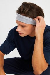 Açık Gri Erkek Pamuklu Penye, Kaymaz, Terletmez, Ultra Hafif, Spor Saç Bandı Bandana - 4