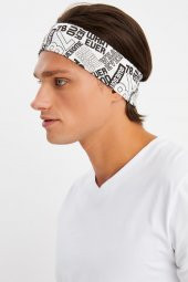 Beyaz Erkek Pamuklu Penye, Kaymaz, Terletmez, Ultra Hafif, Spor Saç Bandı Bandana - 5