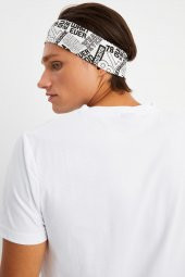 Beyaz Erkek Pamuklu Penye, Kaymaz, Terletmez, Ultra Hafif, Spor Saç Bandı Bandana - 6