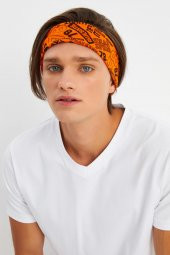 Turuncu Erkek Pamuklu Penye, Kaymaz, Terletmez, Ultra Hafif, Spor Saç Bandı Bandana - 3