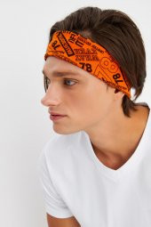 Turuncu Erkek Pamuklu Penye, Kaymaz, Terletmez, Ultra Hafif, Spor Saç Bandı Bandana - 4