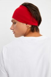 Kırmızı Erkek Pamuklu Penye, Kaymaz, Ultra Hafif, Spor Geniş Saç Bandı Bandana Buff - 5