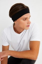 Siyah Erkek Pamuklu Penye, Kaymaz, Terletmez, Ultra Hafif, Spor Saç Bandı Bandana - 5
