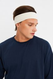 Bej Erkek Pamuklu Penye, Kaymaz, Terletmez, Ultra Hafif, Spor Saç Bandı Bandana - 1