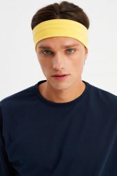 Sarı Erkek Pamuklu Penye, Kaymaz, Terletmez, Ultra Hafif, Spor Saç Bandı Bandana - 1