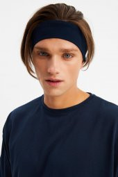 Lacivert Erkek Pamuklu Penye, Kaymaz, Terletmez, Ultra Hafif, Spor Saç Bandı Bandana - 2
