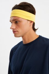 Sarı Erkek Pamuklu Penye, Kaymaz, Terletmez, Ultra Hafif, Spor Saç Bandı Bandana - 3