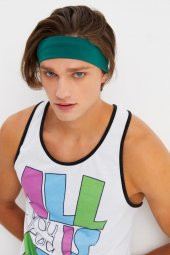 Zümrüt Yeşil Erkek Pamuklu Penye, Kaymaz, Terletmez, Ultra Hafif, Spor Saç Bandı Bandana - 2