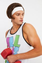 Beyaz Erkek Pamuklu Penye, Kaymaz, Terletmez, Ultra Hafif, Spor Saç Bandı Bandana - 4