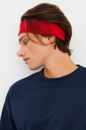 Kırmızı Erkek Pamuklu Penye, Kaymaz, Terletmez, Ultra Hafif, Spor Saç Bandı Bandana - 4