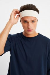 Bej Erkek Pamuklu Penye, Kaymaz, Terletmez, Ultra Hafif, Spor Saç Bandı Bandana - 5