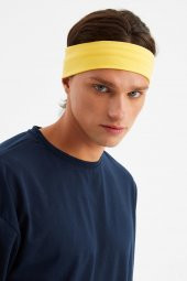 Sarı Erkek Pamuklu Penye, Kaymaz, Terletmez, Ultra Hafif, Spor Saç Bandı Bandana - 4