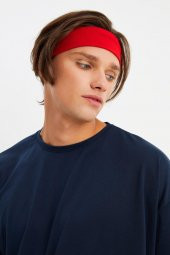 Kırmızı Erkek Pamuklu Penye, Kaymaz, Terletmez, Ultra Hafif, Spor Saç Bandı Bandana - 5
