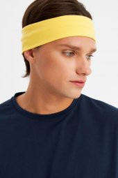 Sarı Erkek Pamuklu Penye, Kaymaz, Terletmez, Ultra Hafif, Spor Saç Bandı Bandana - 5