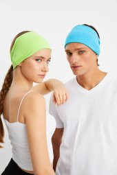 Yeşil-Aqua 2'li ÇİFT TARAFLI kullanım alternatifli, Pamuklu Penye, Kaymaz, Hafif, Spor Saç Bandı Bandana thumbnail 1