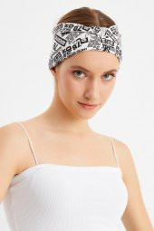 Beyaz-Turuncu 2'li ÇİFT TARAFLI kullanım alternatifli, Pamuklu Penye, Kaymaz, Hafif, Spor Saç Bandı Bandana - 8