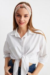 Bej-Somon Kadın Fenomen Style Pamuklu Penye, Kaymaz, Yumuşak, Esnek, Saç Bandı Bandana - 3