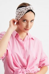 Pudra-Siyah  Kadın Trend Style Pamuklu Penye, Kaymaz, Yumuşak, Esnek, Saç Bandı Bandana thumbnail 1