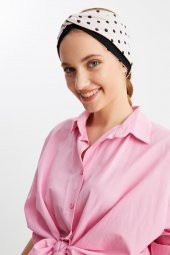 Pudra-Siyah  Kadın Trend Style Pamuklu Penye, Kaymaz, Yumuşak, Esnek, Saç Bandı Bandana thumbnail 2