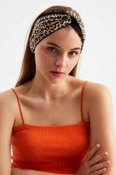 Leopar-Siyah  Kadın Trend Style Pamuklu Penye, Kaymaz, Yumuşak, Esnek, Saç Bandı Bandana thumbnail 1