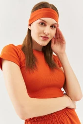 Kiremit Kadın Pamuklu Penye, Kaymaz, Terletmez, Ultra Hafif, Spor Saç Bandı Bandana Trendy Renkler - 3