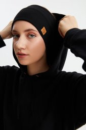 Siyah Kadın Pamuklu Termal, Kaymaz, Terletmez, Ultra Hafif, Spor Saç Bandı Bandana Buff thumbnail 1