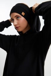 Siyah Kadın Pamuklu Termal, Kaymaz, Terletmez, Ultra Hafif, Spor Saç Bandı Bandana Buff thumbnail 4