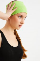 Fıstık Yeşil Kadın Pamuklu Kaşkorse, Kaymaz, Terletmez, Ultra Hafif, Spor Saç Bandı Bandana Buff - 4