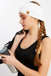 Beyaz Kadın Pamuklu Kaşkorse, Kaymaz, Terletmez, Ultra Hafif, Spor Saç Bandı Bandana Buff - 3