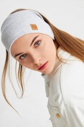 Açık Gri Kadın Pamuklu Kaşkorse, Kaymaz, Terletmez, Ultra Hafif, Spor Saç Bandı Bandana Buff - 1