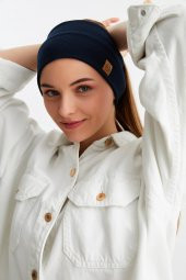 Lacivert Kadın Pamuklu Kaşkorse, Kaymaz, Terletmez, Ultra Hafif, Spor Saç Bandı Bandana Buff thumbnail 1