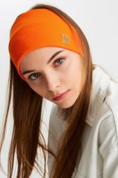 Turuncu Kadın Pamuklu Kaşkorse, Kaymaz, Terletmez, Ultra Hafif, Spor Saç Bandı Bandana Buff - 2
