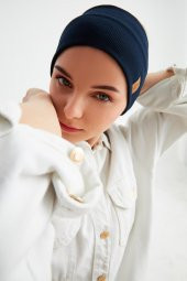 Lacivert Kadın Pamuklu Kaşkorse, Kaymaz, Terletmez, Ultra Hafif, Spor Saç Bandı Bandana Buff thumbnail 5