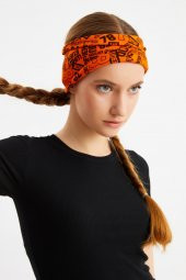 Turuncu Kadın ÇİFT TARAFLI kullanım alternatifli, Pamuklu Penye, Kaymaz, Hafif, Spor Saç Bandı Bandana - 1
