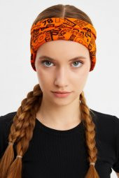 Turuncu Kadın ÇİFT TARAFLI kullanım alternatifli, Pamuklu Penye, Kaymaz, Hafif, Spor Saç Bandı Bandana - 2
