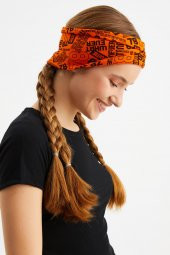 Turuncu Kadın ÇİFT TARAFLI kullanım alternatifli, Pamuklu Penye, Kaymaz, Hafif, Spor Saç Bandı Bandana - 4