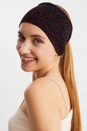 Siyah-Kırmızı Kadın ÇİFT TARAFLI kullanım alternatifli, Pamuklu Penye, Kaymaz, Hafif, Spor Saç Bandı Bandana - 6