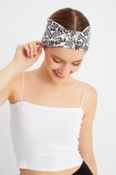 Beyaz Kadın ÇİFT TARAFLI kullanım alternatifli, Pamuklu Penye, Kaymaz, Hafif, Spor Saç Bandı Bandana - 5