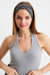 Füme Kadın Çift Taraflı Kullanım Alternatifli, Pamuklu Penye, Kaymaz, Hafif, Spor Saç Bandı Bandana - 6