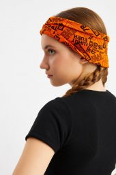 Turuncu Kadın ÇİFT TARAFLI kullanım alternatifli, Pamuklu Penye, Kaymaz, Hafif, Spor Saç Bandı Bandana - 5