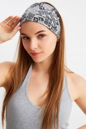 Gri Kadın Çift Taraflı Kullanım Alternatifli, Pamuklu Penye, Kaymaz, Hafif, Spor Saç Bandı Bandana - 5