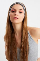 Gri Kadın Çift Taraflı Kullanım Alternatifli, Pamuklu Penye, Kaymaz, Hafif, Spor Saç Bandı Bandana - 6