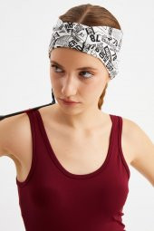 Beyaz Kadın ÇİFT TARAFLI kullanım alternatifli, Pamuklu Penye, Kaymaz, Hafif, Spor Saç Bandı Bandana - 9