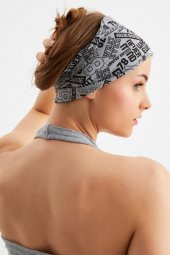 Gri Kadın Çift Taraflı Kullanım Alternatifli, Pamuklu Penye, Kaymaz, Hafif, Spor Saç Bandı Bandana - 8