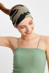 Kamuflaj Kadın ÇİFT TARAFLI kullanım alternatifli, Pamuklu Penye, Kaymaz, Hafif, Spor Saç Bandı Bandana - 6