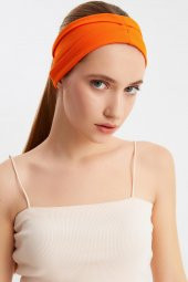 Turuncu  Kadın ÇİFT TARAFLI kullanım alternatifli, Pamuklu Penye, Kaymaz, Hafif, Spor Saç Bandı Bandana - 1